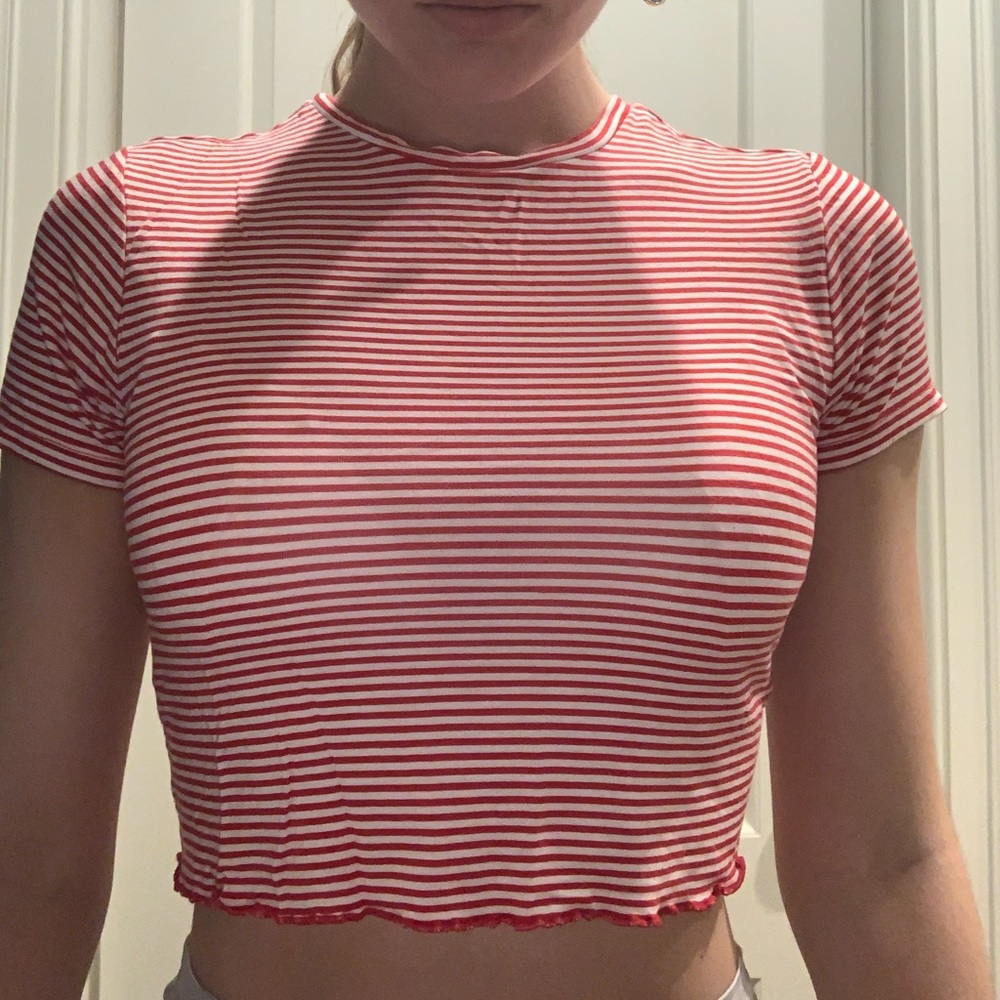 Red and white striped tight crop top